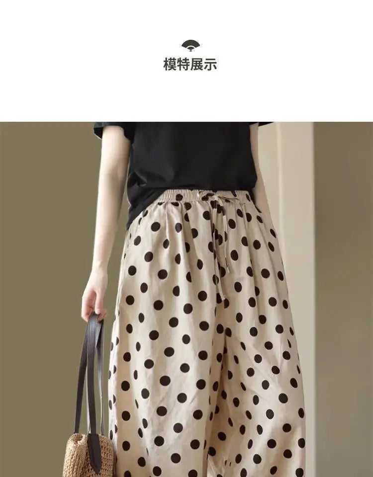 Pantalones de pierna ancha de lunares para mujer, novedad de verano, pantalones cortos informales finos y sueltos