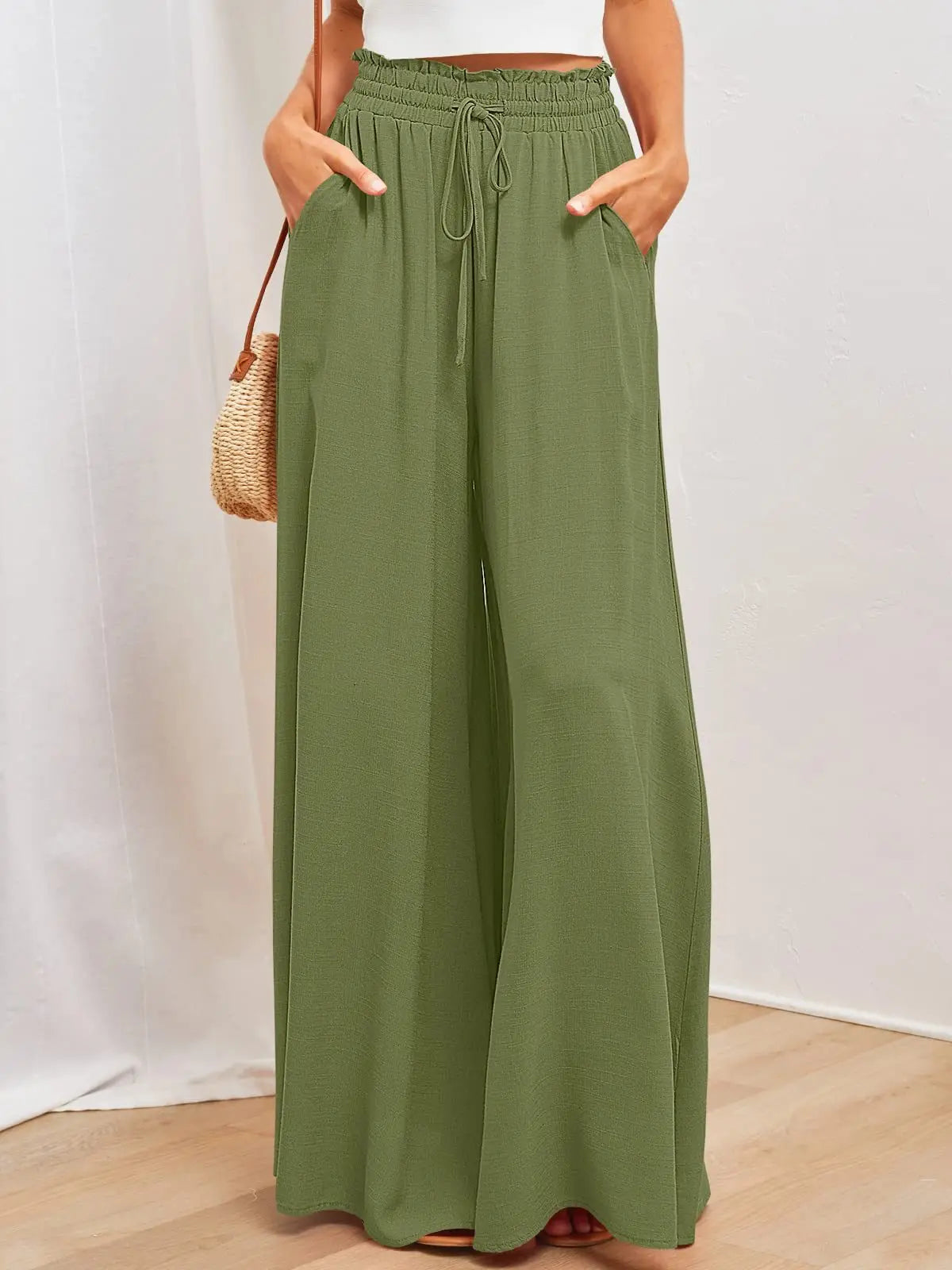 Pantalones de pierna ancha de verano para mujer con cintura elástica