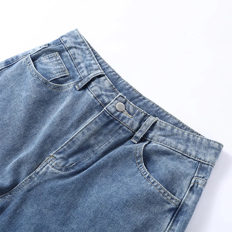 Moda mujer diamante estrella azul Jeans cintura alta bolsillos cremallera pierna ancha Denim pantalón 2026 primavera señora calle todo-fósforo pantalón