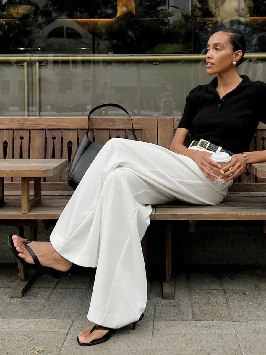 Pantalones de pierna ancha blancos ligeros de lujo para mujer, pantalones de pierna recta de cintura alta con temperamento versátil para ir al trabajo y ocio, primavera y otoño