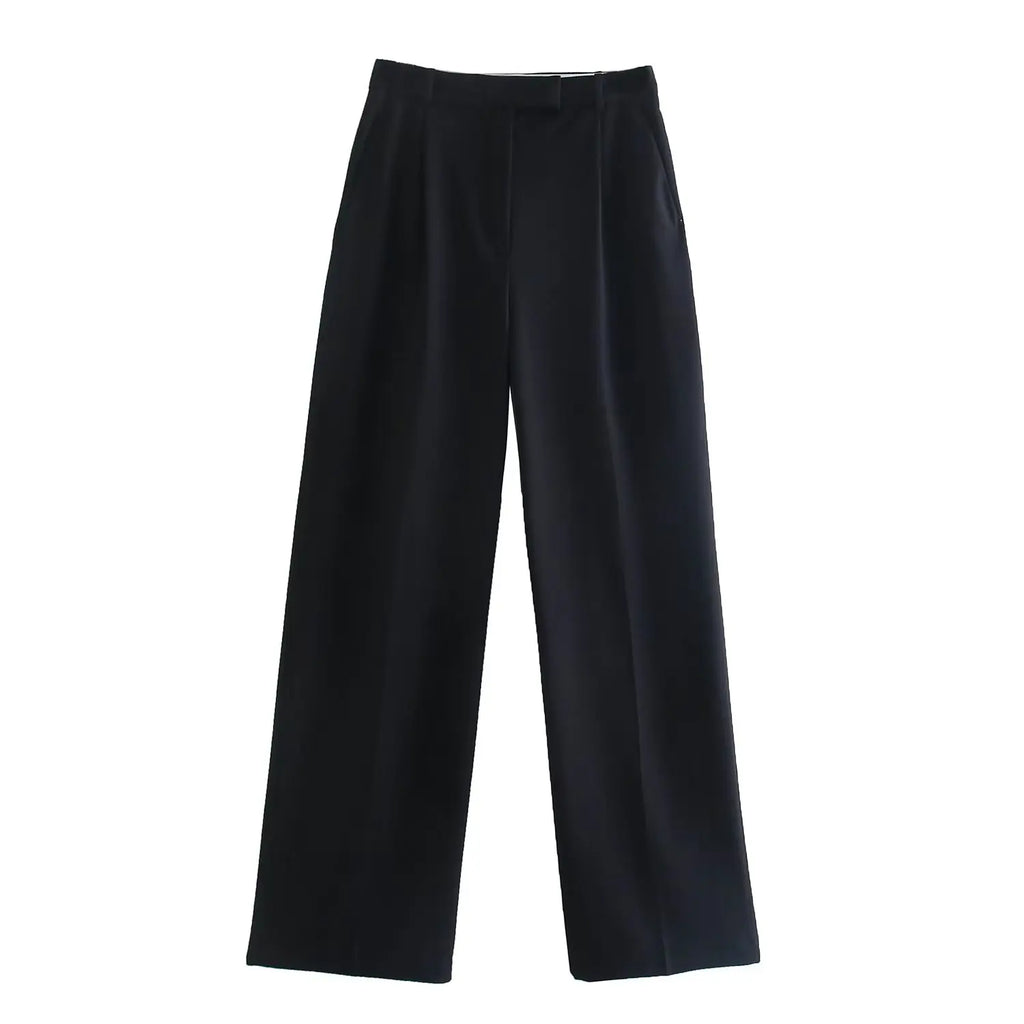 Willshela, Pantalones rectos lisos con cremallera frontal a la moda para mujer, pantalones Vintage de cintura alta de longitud completa para mujer, pantalones elegantes para mujer