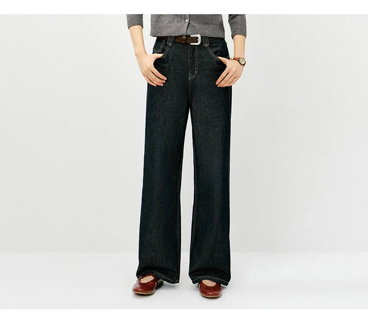 Semir Retro Jeans mujeres 2026 primavera Lyocell mezcla pierna ancha hasta el suelo cubierta de cadera pierna alargamiento pantalones de moda