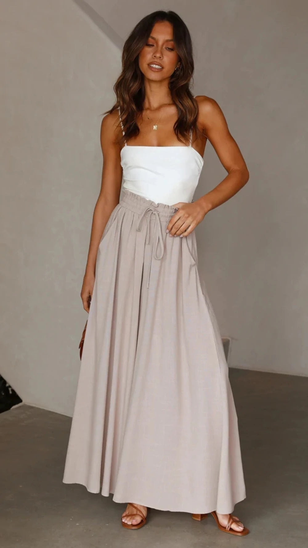 Pantalones de pierna ancha de verano para mujer con cintura elástica