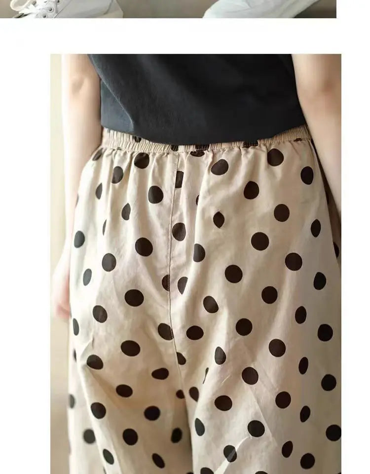 Pantalones de pierna ancha de lunares para mujer, novedad de verano, pantalones cortos informales finos y sueltos
