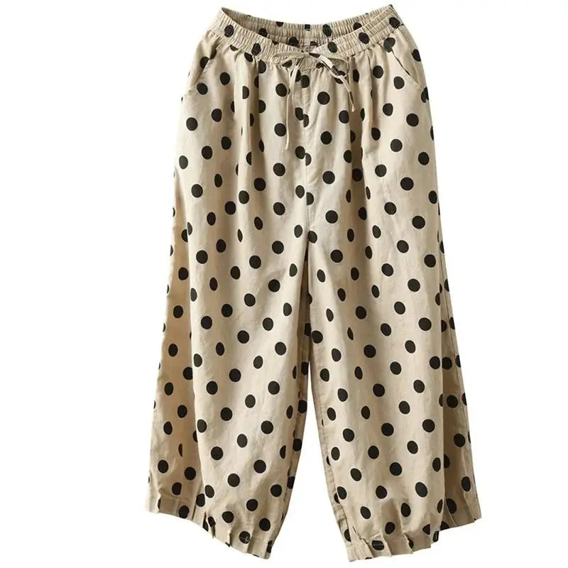Pantalones de pierna ancha de lunares para mujer, novedad de verano, pantalones cortos informales finos y sueltos