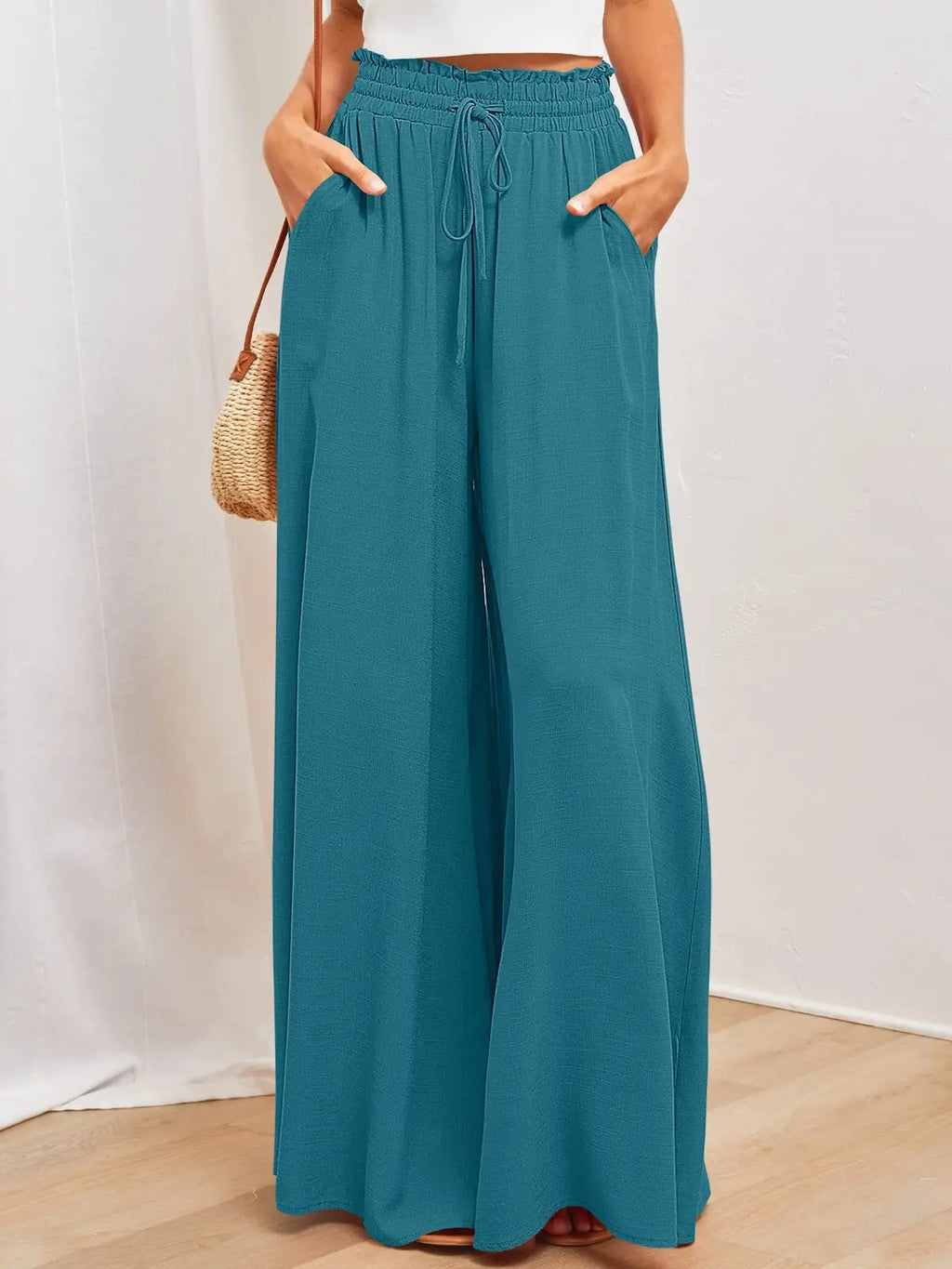 Pantalones de pierna ancha de verano para mujer con cintura elástica