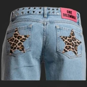 Y2k One Dilemma pantalones vaqueros con estampado de leopardo y estrellas, pantalones vaqueros de pierna ancha, ropa de calle, pantalones vaqueros holgados de cintura alta, ropa gótica Harajuku para mujer