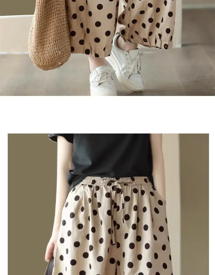 Pantalones de pierna ancha de lunares para mujer, novedad de verano, pantalones cortos informales finos y sueltos