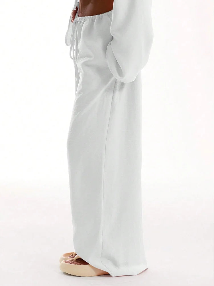 Pantalones holgados elegantes de lino y algodón para mujer, pantalón holgado de pierna ancha con cordón y cintura alta, ropa de calle informal, pantalones nuevos