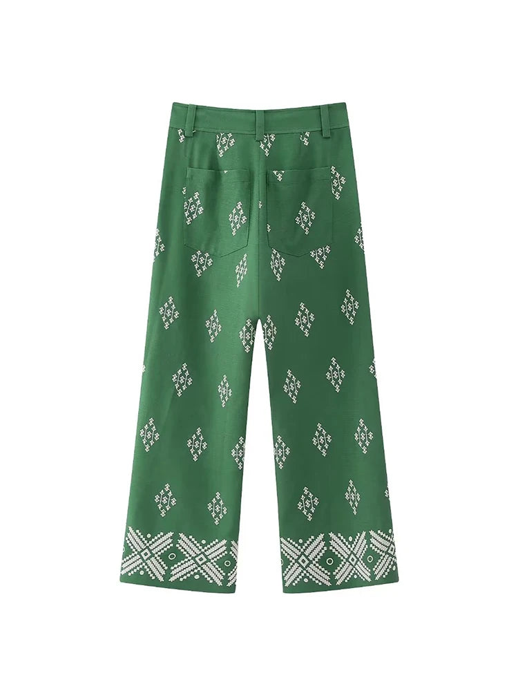 Pantalones Vintage holgados de lino bohemios para mujer, moda de verano 2023, pantalones bordados suaves para mujer, pantalones informales elegantes para mujer