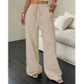 Pantalones de Moda Texturizados de Color Sólido, Pantalones Rectos con Cordones en la Cintura y Bolsillos para Mujer, Primavera-Verano, Ropa Mujer