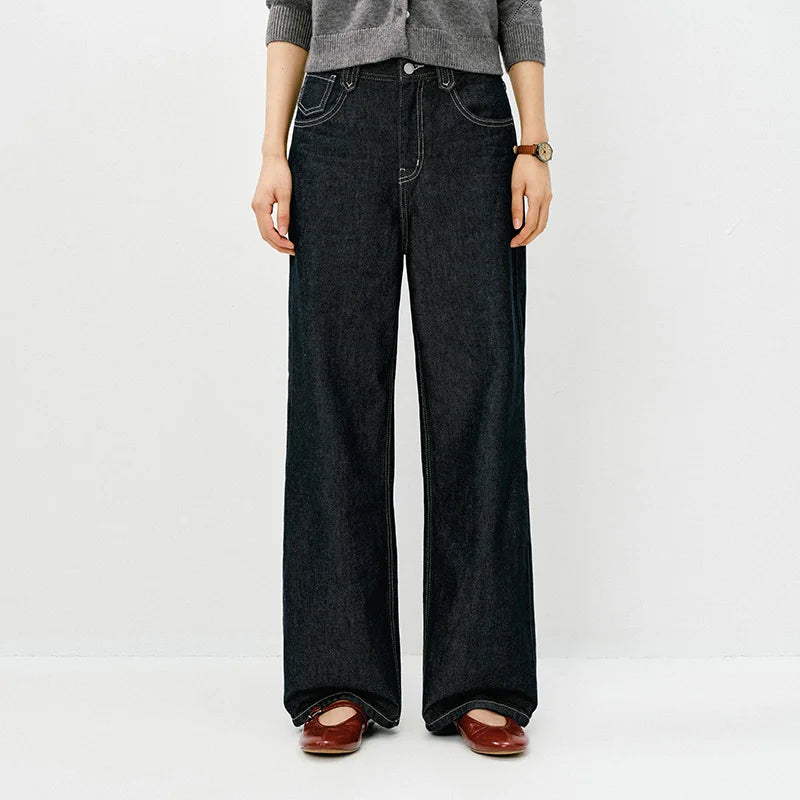 Semir Retro Jeans mujeres 2026 primavera Lyocell mezcla pierna ancha hasta el suelo cubierta de cadera pierna alargamiento pantalones de moda