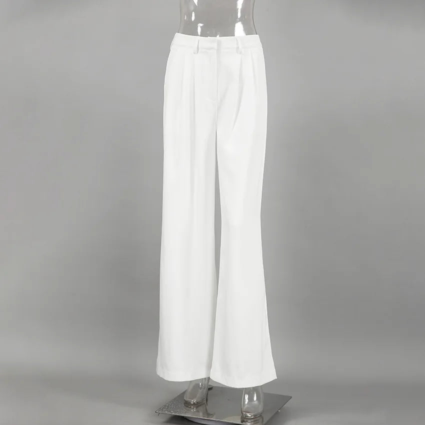 Pantalones de pierna ancha blancos ligeros de lujo para mujer, pantalones de pierna recta de cintura alta con temperamento versátil para ir al trabajo y ocio, primavera y otoño