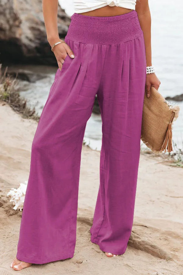Pantalones casuales de mujer con cordón, cintura media, pierna ancha de playa, primavera y verano, pantalones europeos y americanos
