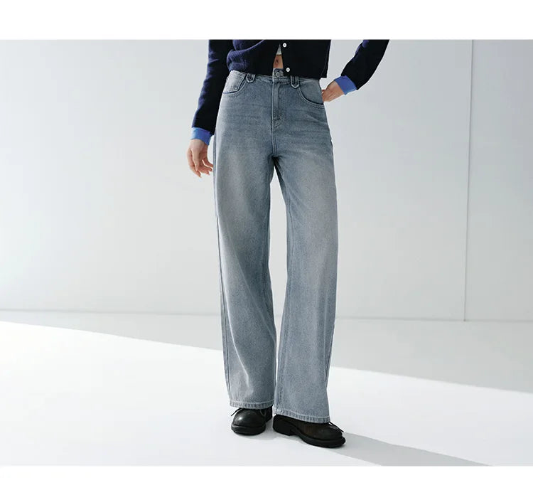 Semir Retro Jeans mujeres 2026 primavera Lyocell mezcla pierna ancha hasta el suelo cubierta de cadera pierna alargamiento pantalones de moda