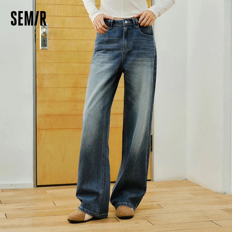Semir Retro Jeans mujeres 2026 primavera Lyocell mezcla pierna ancha hasta el suelo cubierta de cadera pierna alargamiento pantalones de moda