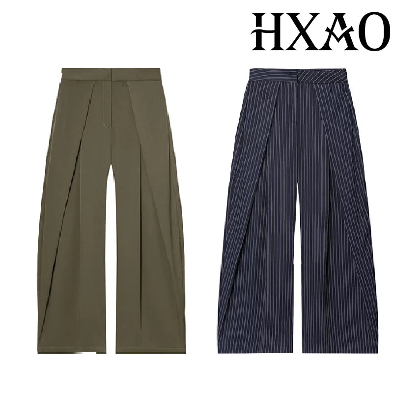 Pantalones anchos plisados HXAO para mujer, pantalones de traje holgados para mujer, pantalones beige de cintura alta para oficina y trabajo, pantalones de pierna ancha oversize para primavera