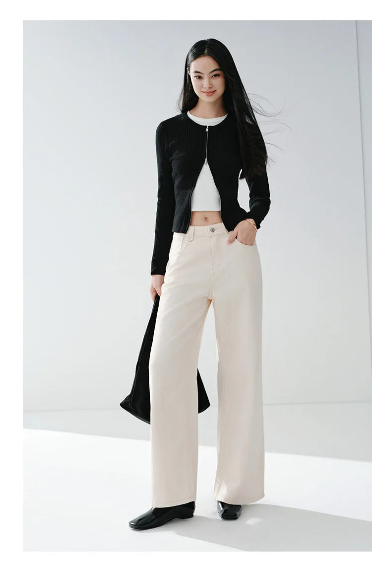 Semir Retro Jeans mujeres 2026 primavera Lyocell mezcla pierna ancha hasta el suelo cubierta de cadera pierna alargamiento pantalones de moda
