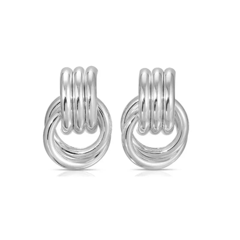 Pendientes de nudo torcido circulares multicapa de acero inoxidable a la moda para mujer, pendientes llamativos chapados en oro con textura de colores mezclados, bisutería