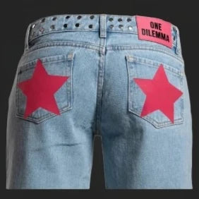 Y2k One Dilemma pantalones vaqueros con estampado de leopardo y estrellas, pantalones vaqueros de pierna ancha, ropa de calle, pantalones vaqueros holgados de cintura alta, ropa gótica Harajuku para mujer