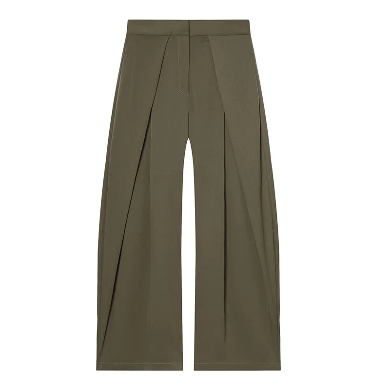 Pantalones anchos plisados HXAO para mujer, pantalones de traje holgados para mujer, pantalones beige de cintura alta para oficina y trabajo, pantalones de pierna ancha oversize para primavera