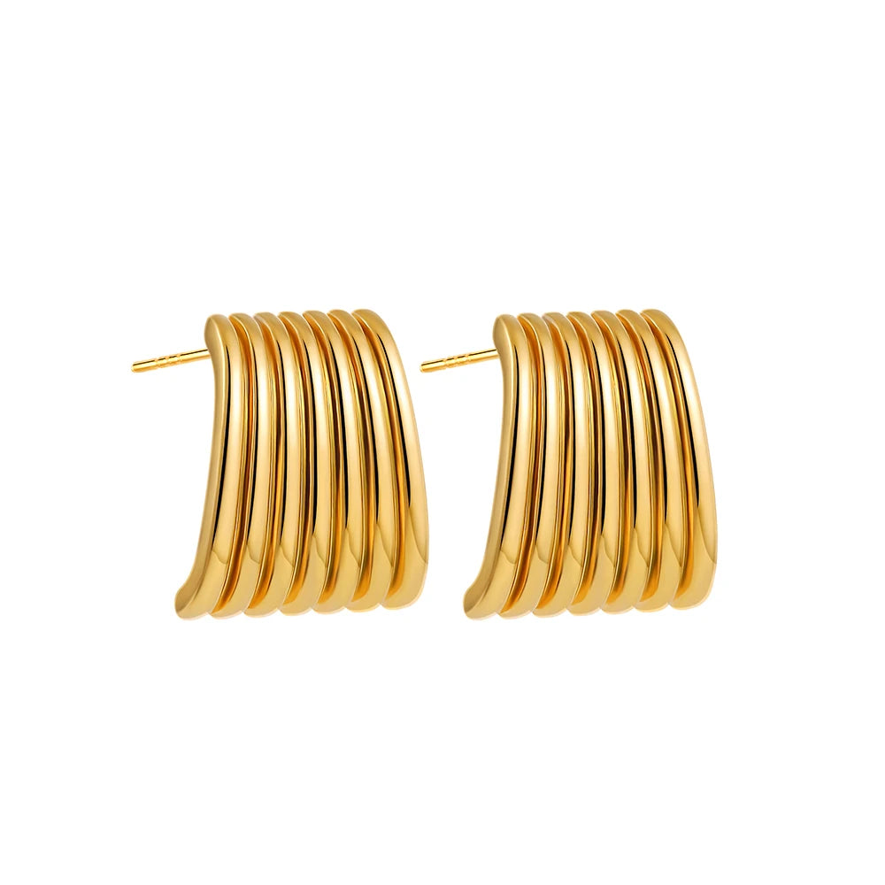 Pendientes de nudo torcido circulares multicapa de acero inoxidable a la moda para mujer, pendientes llamativos chapados en oro con textura de colores mezclados, bisutería