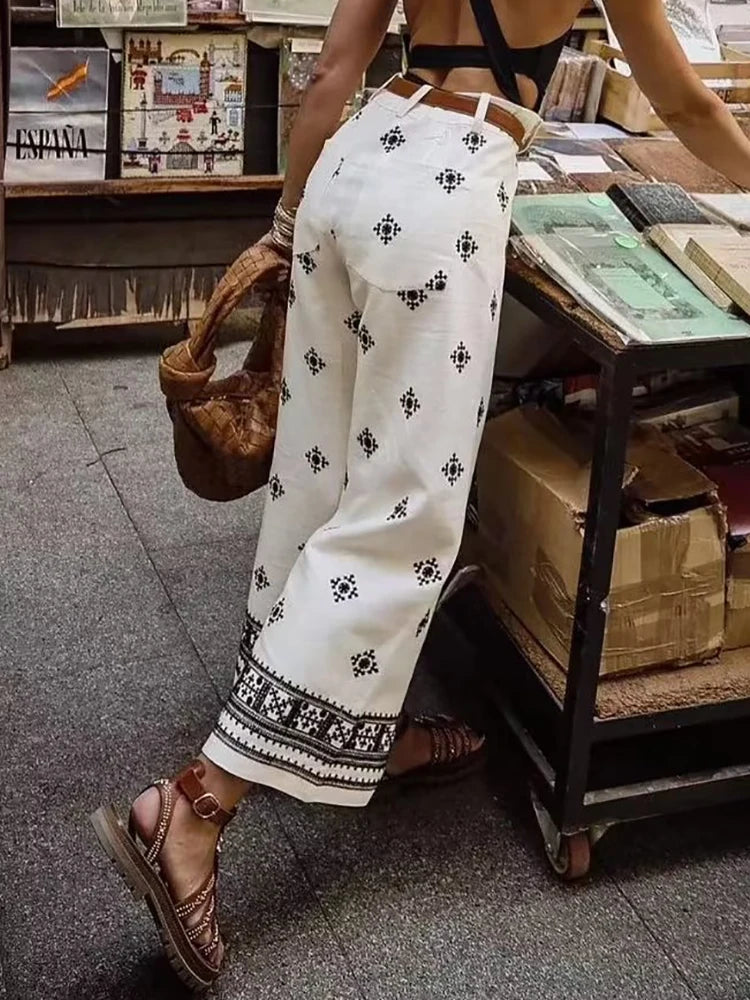 Pantalones Vintage holgados de lino bohemios para mujer, moda de verano 2023, pantalones bordados suaves para mujer, pantalones informales elegantes para mujer