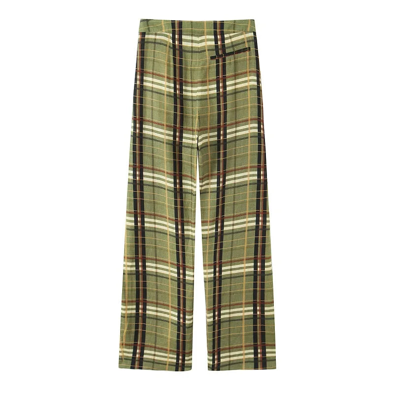 MUJER pantalones holgados a cuadros para mujer, pantalones informales de pierna ancha para mujer, pantalones de talla grande de cintura media para mujer, pantalones plisados Vintage para mujer