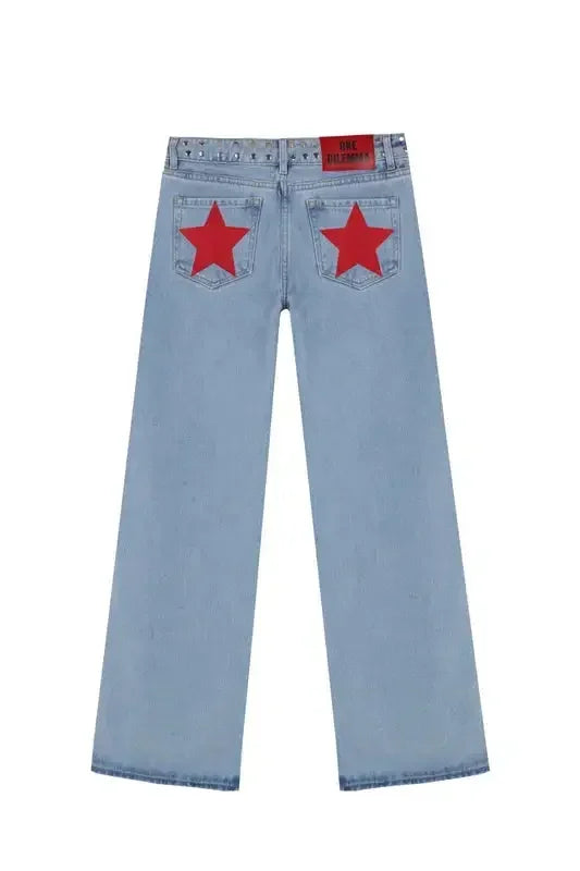 Y2k One Dilemma pantalones vaqueros con estampado de leopardo y estrellas, pantalones vaqueros de pierna ancha, ropa de calle, pantalones vaqueros holgados de cintura alta, ropa gótica Harajuku para mujer