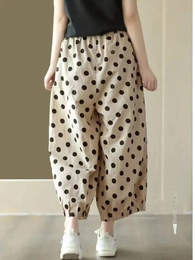 Pantalones de pierna ancha de lunares para mujer, novedad de verano, pantalones cortos informales finos y sueltos