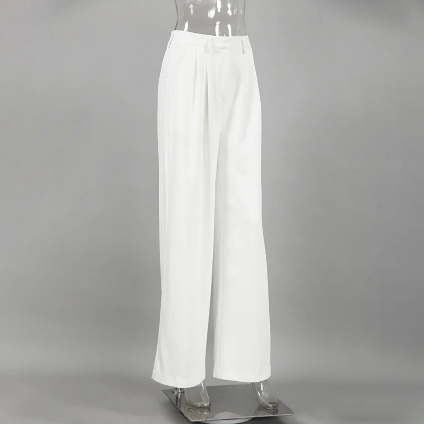 Pantalones de pierna ancha blancos ligeros de lujo para mujer, pantalones de pierna recta de cintura alta con temperamento versátil para ir al trabajo y ocio, primavera y otoño