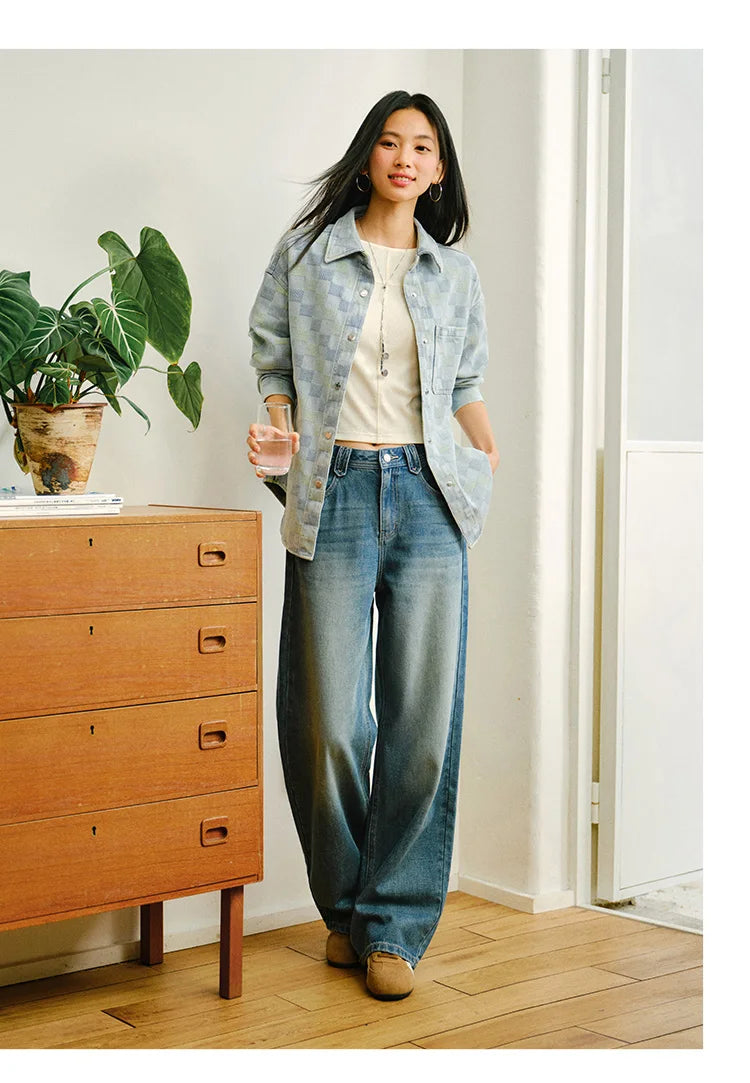 Semir Retro Jeans mujeres 2026 primavera Lyocell mezcla pierna ancha hasta el suelo cubierta de cadera pierna alargamiento pantalones de moda