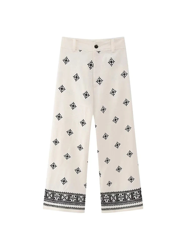 Pantalones Vintage holgados de lino bohemios para mujer, moda de verano 2023, pantalones bordados suaves para mujer, pantalones informales elegantes para mujer