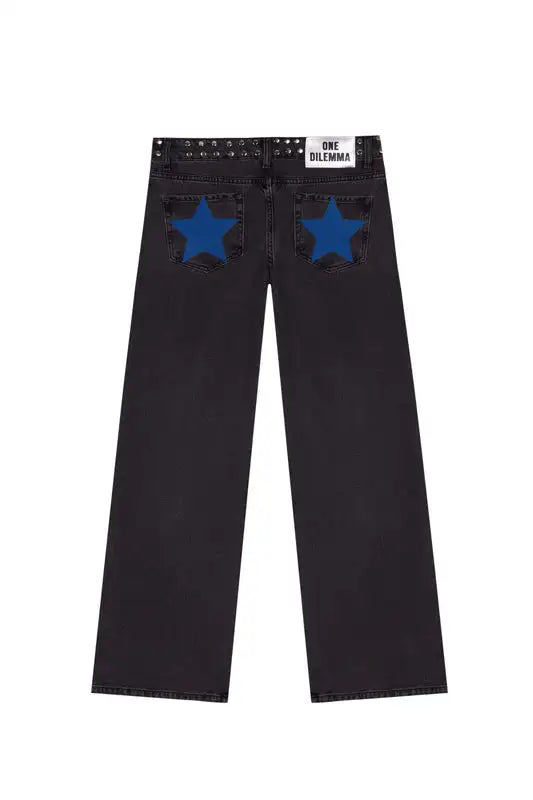 Y2k One Dilemma pantalones vaqueros con estampado de leopardo y estrellas, pantalones vaqueros de pierna ancha, ropa de calle, pantalones vaqueros holgados de cintura alta, ropa gótica Harajuku para mujer