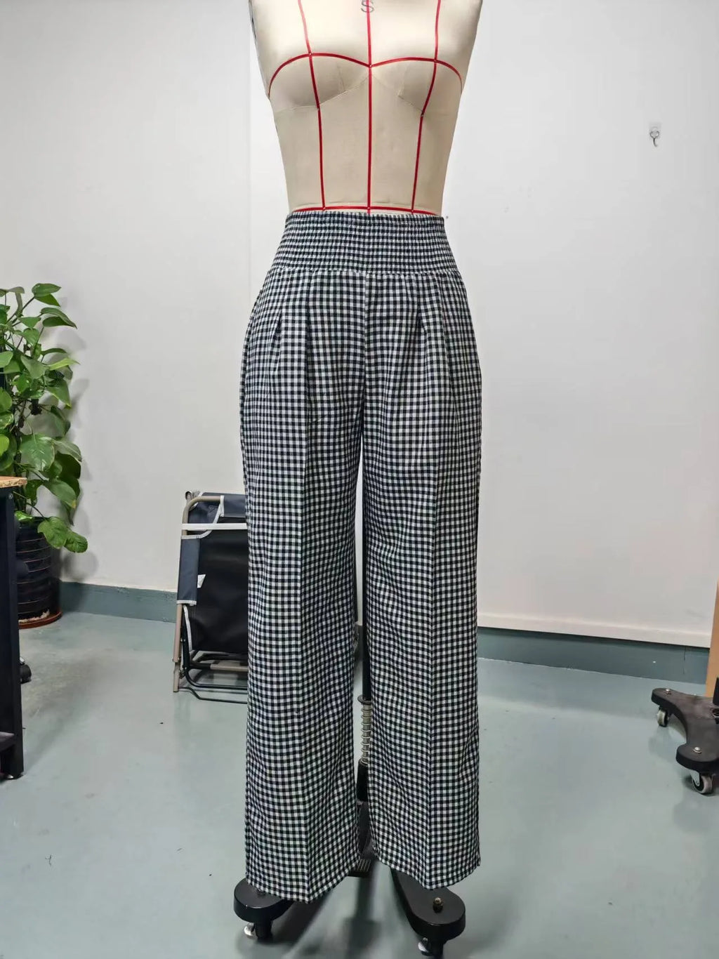 Pantalones Anchos de Cintura Media con Estampado Informal a Cuadros, de Algodón y Cáñamo, para Mujer, Primavera/Verano 2026