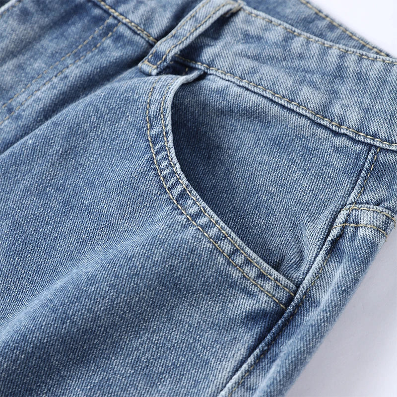 Moda mujer diamante estrella azul Jeans cintura alta bolsillos cremallera pierna ancha Denim pantalón 2026 primavera señora calle todo-fósforo pantalón