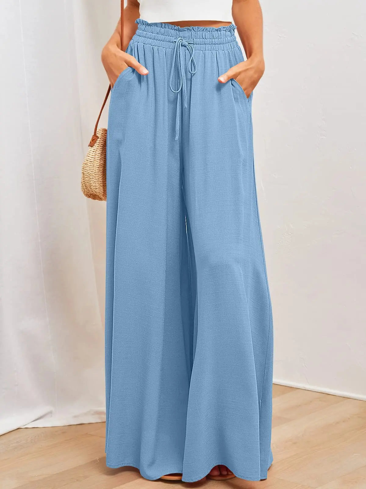 Pantalones de pierna ancha de verano para mujer con cintura elástica