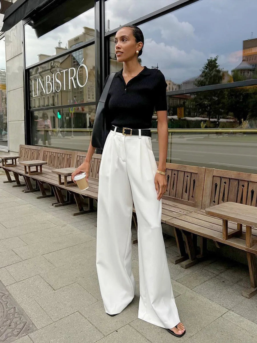 Pantalones de pierna ancha blancos ligeros de lujo para mujer, pantalones de pierna recta de cintura alta con temperamento versátil para ir al trabajo y ocio, primavera y otoño