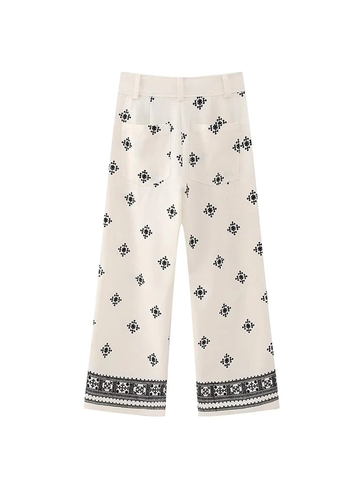 Pantalones Vintage holgados de lino bohemios para mujer, moda de verano 2023, pantalones bordados suaves para mujer, pantalones informales elegantes para mujer