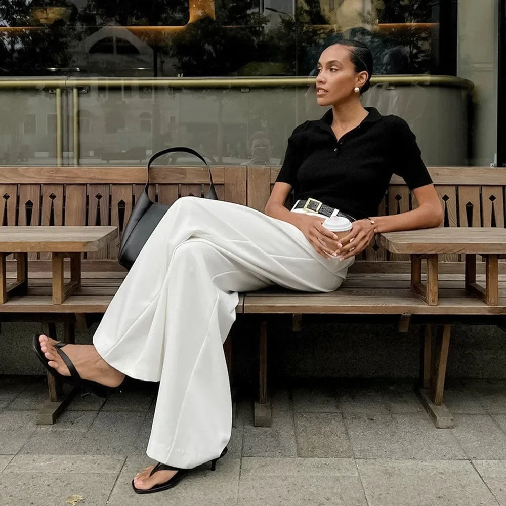 Pantalones de pierna ancha blancos ligeros de lujo para mujer, pantalones de pierna recta de cintura alta con temperamento versátil para ir al trabajo y ocio, primavera y otoño