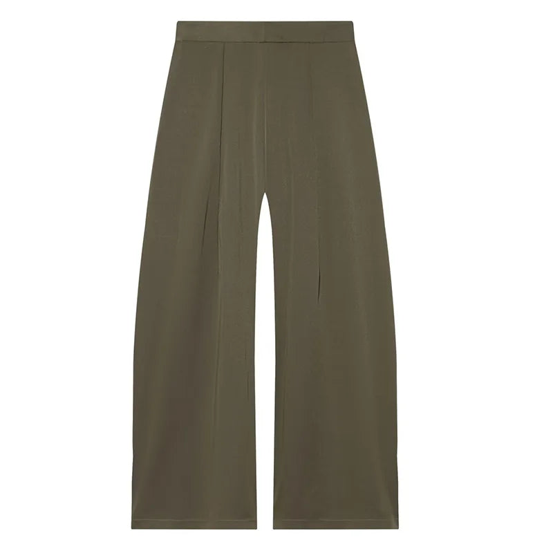 Pantalones anchos plisados HXAO para mujer, pantalones de traje holgados para mujer, pantalones beige de cintura alta para oficina y trabajo, pantalones de pierna ancha oversize para primavera