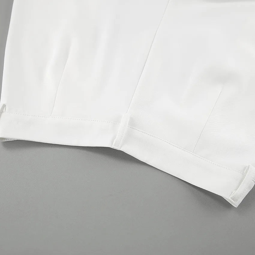 Pantalones de pierna ancha blancos ligeros de lujo para mujer, pantalones de pierna recta de cintura alta con temperamento versátil para ir al trabajo y ocio, primavera y otoño