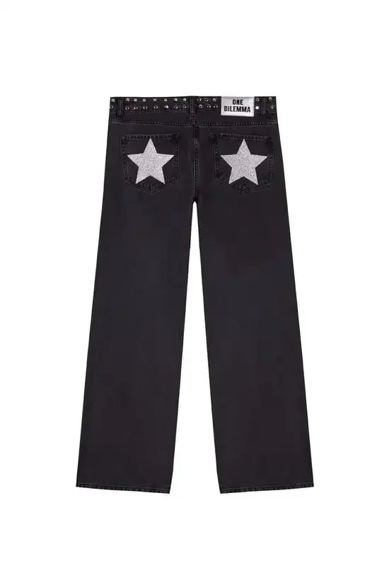 Y2k One Dilemma pantalones vaqueros con estampado de leopardo y estrellas, pantalones vaqueros de pierna ancha, ropa de calle, pantalones vaqueros holgados de cintura alta, ropa gótica Harajuku para mujer