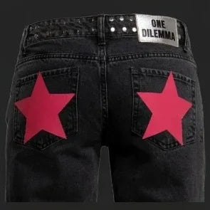 Y2k One Dilemma pantalones vaqueros con estampado de leopardo y estrellas, pantalones vaqueros de pierna ancha, ropa de calle, pantalones vaqueros holgados de cintura alta, ropa gótica Harajuku para mujer