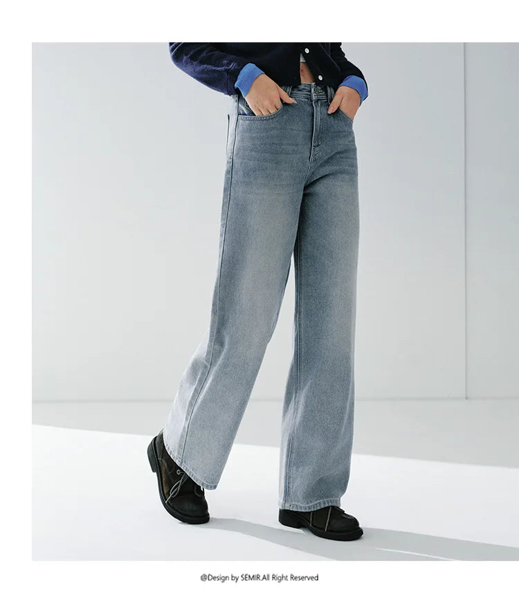 Semir Retro Jeans mujeres 2026 primavera Lyocell mezcla pierna ancha hasta el suelo cubierta de cadera pierna alargamiento pantalones de moda