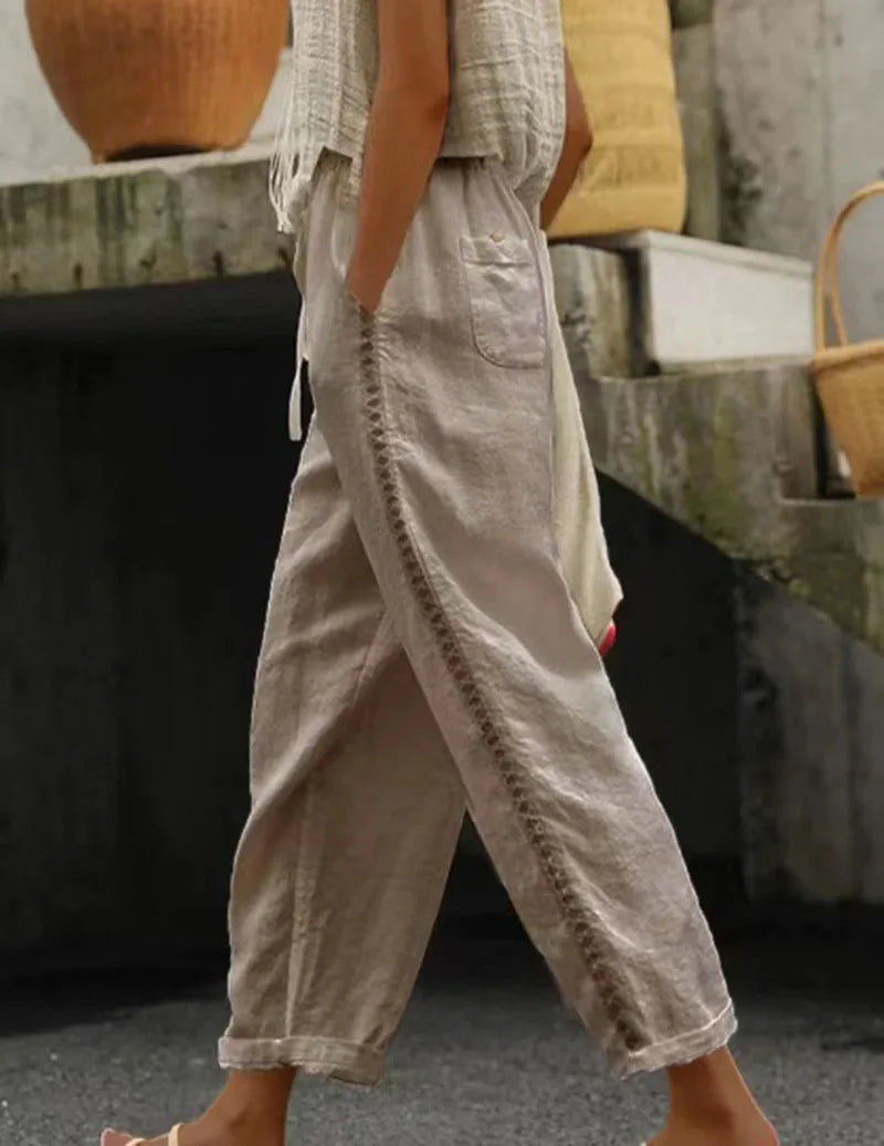 Pantalones Casuales de Mujer con Encaje y Parches, Estilo Capri, para Primavera y Verano, Nuevas Llegadas