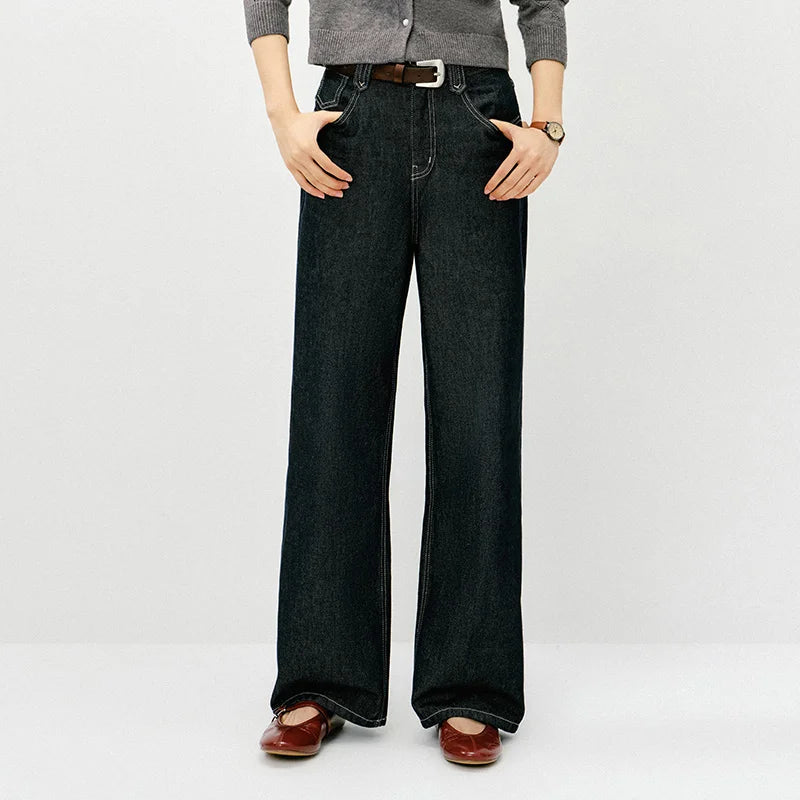 Semir Retro Jeans mujeres 2026 primavera Lyocell mezcla pierna ancha hasta el suelo cubierta de cadera pierna alargamiento pantalones de moda