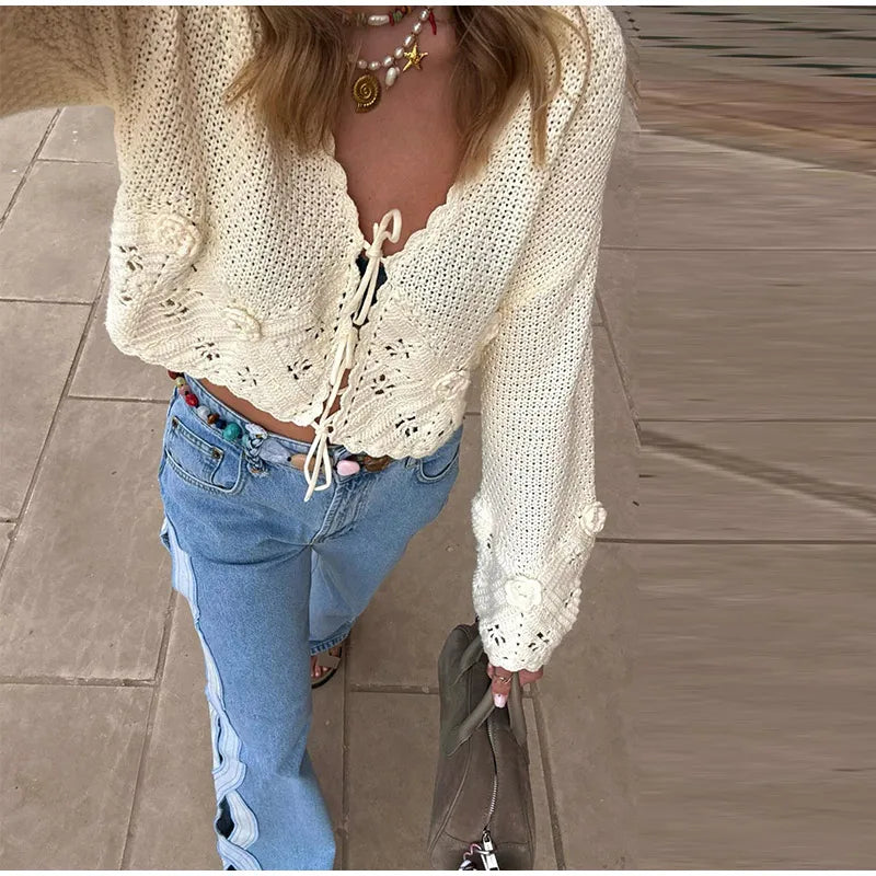 Moda mujer diamante estrella azul Jeans cintura alta bolsillos cremallera pierna ancha Denim pantalón 2026 primavera señora calle todo-fósforo pantalón