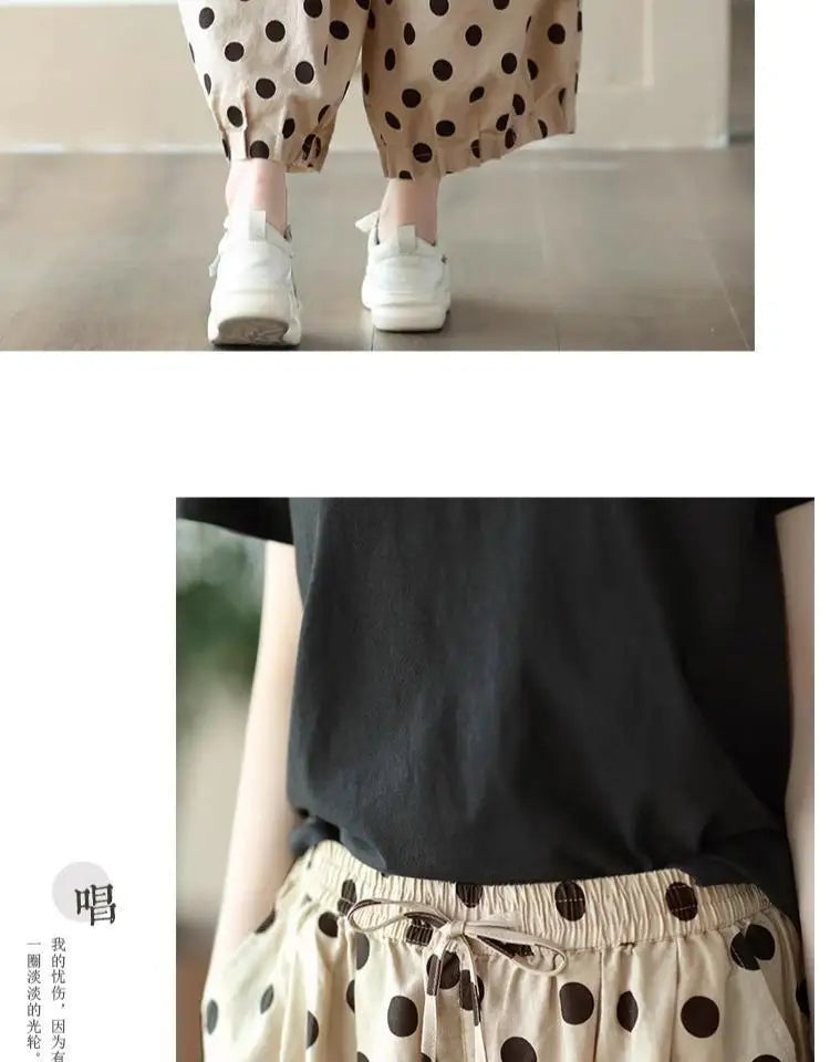 Pantalones de pierna ancha de lunares para mujer, novedad de verano, pantalones cortos informales finos y sueltos