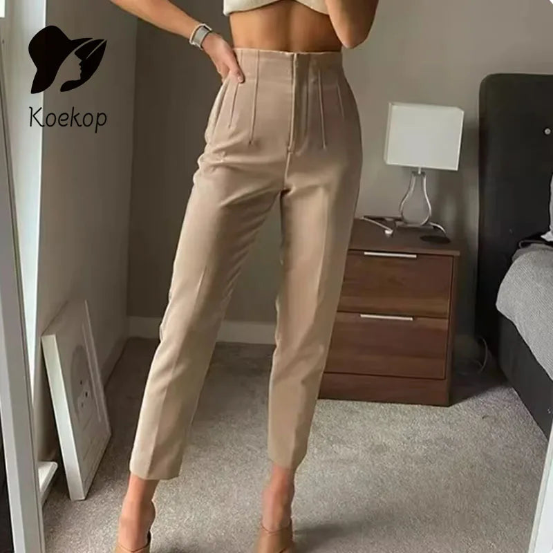 Koekop Trajes de oficina Pantalones lápiz Negro Rosa Blanco Pantalones de mujer Ropa de oficina de moda Pantalones de cintura alta para mujer Pantalones formales